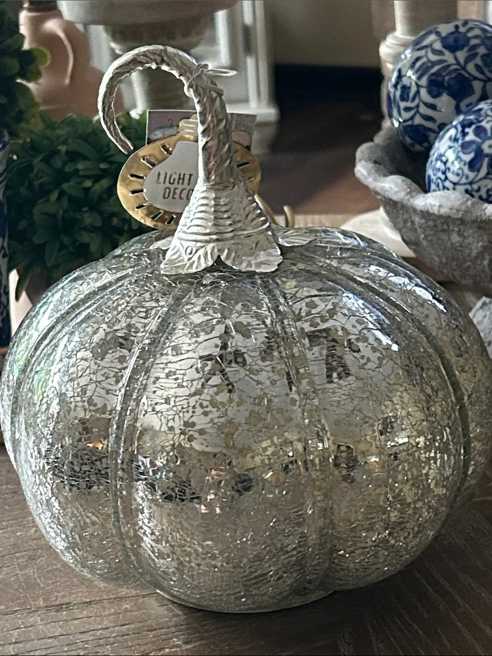 NEW! Vintage Inspired Mercury Glass Silver Fall Harvest Pumpkin  Light